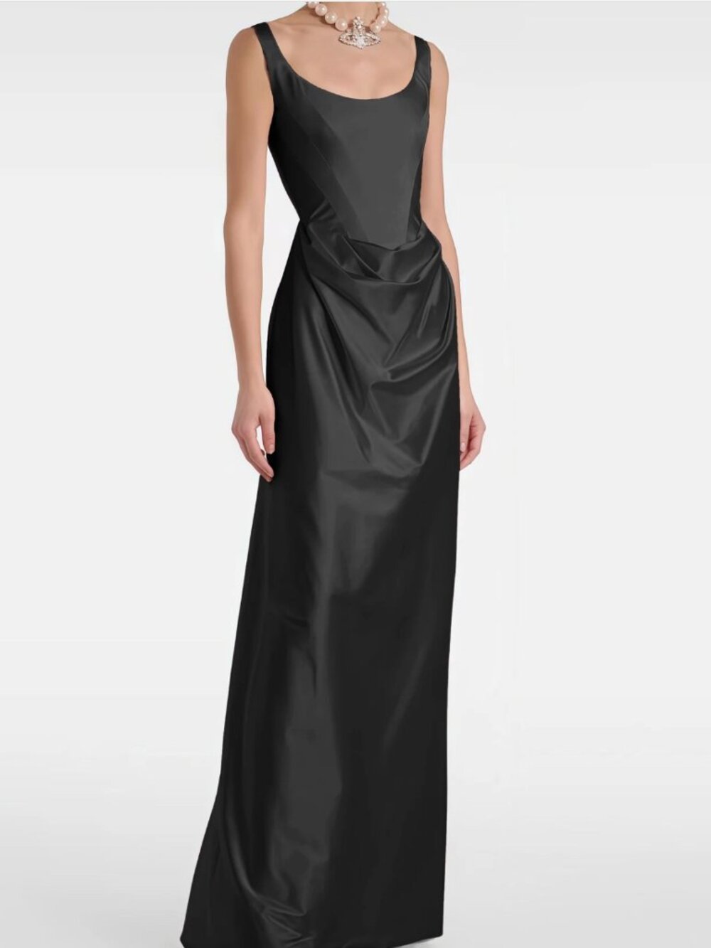 NWOT Fiona Black Satin Square Neck Maxi Dress